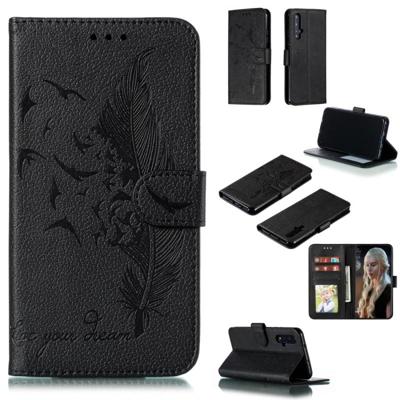Feather patroon Litchi textuur horizontale Flip lederen draagtas met portemonnee & houder & kaartsleuven voor Huawei Honor 20 (zwart)