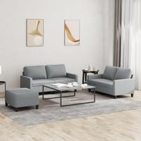 3-delige Loungeset met kussens stof lichtgrijs - thumbnail