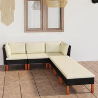 6-delige Loungeset met kussens poly rattan zwart - thumbnail