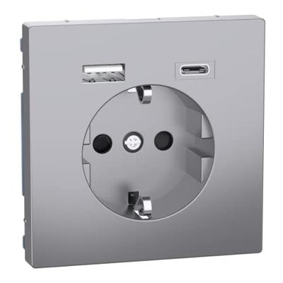 Merten MEG2367-6036 Wandcontactdoos met randaarde Inzetstuk RVS 1 stuk(s)