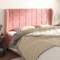 Hoofdbord met randen 163x23x118/128 cm fluweel roze - thumbnail
