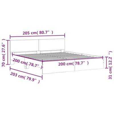 Bedframe met hoofdeinde en LED-licht betongrijs 200x200 cm