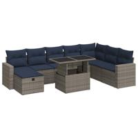 9-delige Loungeset met kussens poly rattan acacia bruin - thumbnail