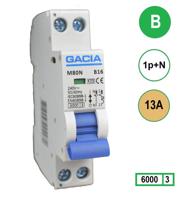 13A GACIA installatieautomaat M80N-B13 1p+n B13 6kA (18mm) - thumbnail