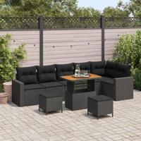 Tuinbankenset 9 pcs Zwart poly rattan - thumbnail