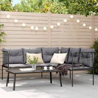 Loungeset met kussens staal en textileen zwart - thumbnail