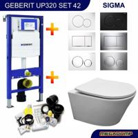 Geberit UP320 Toiletset 42 Aqua Splash Rimless MAT wit Met bril en Drukplaat - thumbnail