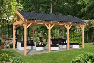 Tuindeco Hamar L Overkapping type 5 690x395 cm Lariks/Douglashout blank- Zadeldak- Onbehandeld lariks Douglas hout- Tuindeco