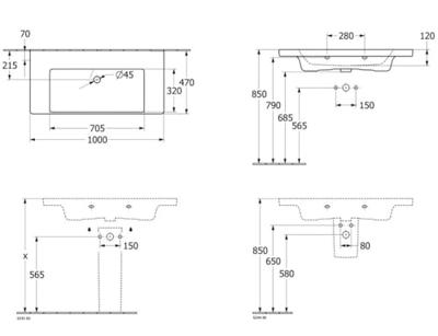Wastafel Villeroy & Boch Subway 3.0 Met CeramicPlus Geen Kraangat Geen Overloop 100x47x16.5 cm Stone White Villeroy & Boch - thumbnail