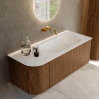 Mondiaz KURVE-DLUX 115 cm Onderkast Greeploos 1 Lade Met Deuren Walnut, Wastafel Solid Surface Rechts Opalo 0 Kraangaten Zonder Spiegel (KRVBGS115L1L1D0KR-Wal/Opa) - thumbnail