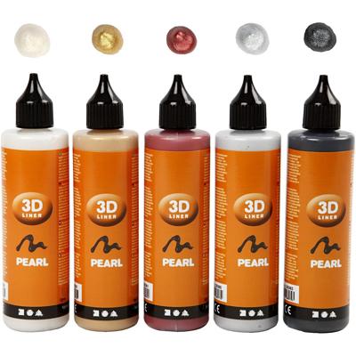 Creativ Company 3d liner, metallic kleuren, 5x100 ml/ 1 doos