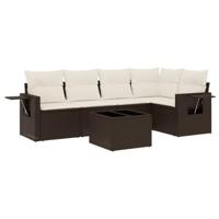 6-delige Loungeset met kussens poly rattan bruin - thumbnail