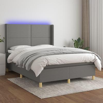 Boxspring met matras en LED stof donkergrijs 140x190 cm
