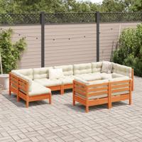 9-delige Loungeset met kussens massief grenenhout wasbruin - thumbnail