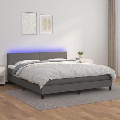 Boxspring met matras en LED kunstleer grijs 160x200 cm