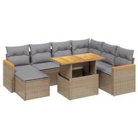 8-delige Loungeset met kussens poly rattan beige - thumbnail