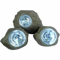 Set van 3 tuinstenen op zonne-energie om te installeren - LUMISKY - ROCKY BROWN - 14 en 9 cm - Markering - Witte LED - thumbnail