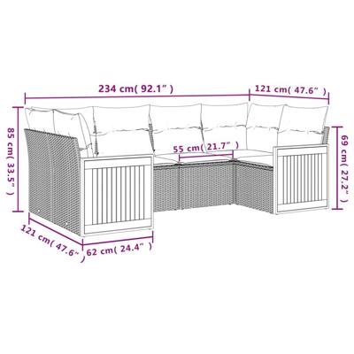 6-delige Loungeset met kussens poly rattan beige - thumbnail