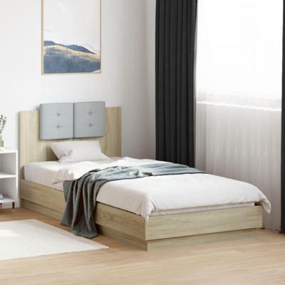 Bedframe met hoofdbord en LED sonoma eikenkleurig 90x200 cm