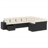 10-delige Loungeset met kussens poly rattan zwart - thumbnail
