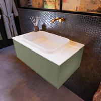 Badkamermeubelset Mondiaz Erin 80 cm met 1 Lade met RIDGE Wastafel Midden Talc Zonder Kraangaten Greeploos Mat Army - thumbnail