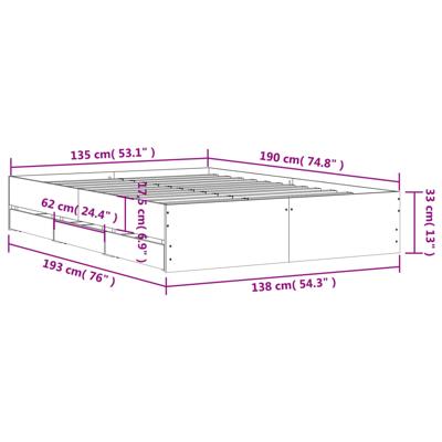 Bedframe met lades bewerkt hout grijs sonoma eiken 150x200 cm