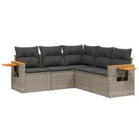 5-delige Loungeset met kussens poly rattan grijs - thumbnail