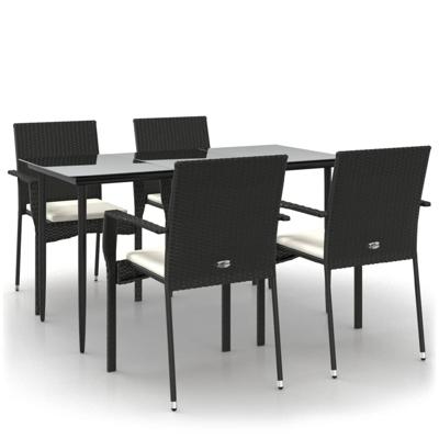5-delige Tuinset met kussens poly rattan zwart