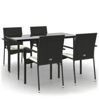 5-delige Tuinset met kussens poly rattan zwart - thumbnail