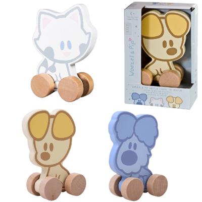 Woezel En Pip Rubo toys baby houten wielfiguren assorti - thumbnail