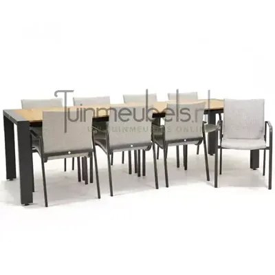 Tuinstoel Anzio soft grey 8 stoelen met rialto hout tafel 262 x 329 cm