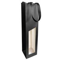 Wijnfleszak 1 fles 9.5x9.5X38.5cm Seduction zwart gecoat met venster.. - thumbnail