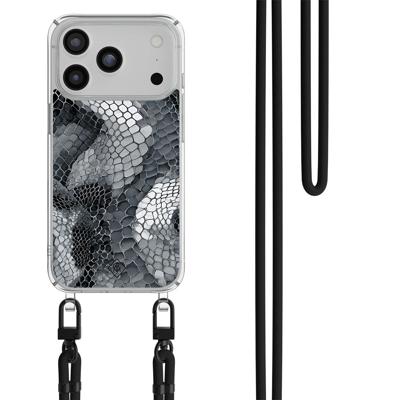 iPhone 17 Pro hoesje met zwart koord - Python grijs iPhone 17 Pro hoesje met zwart koord - Python grijs