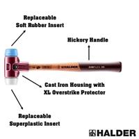 Halder Kunststofhamer | lengte 300 mm hoofd-d. 30 mm | zacht/middelhard hout | TPE-soft blauw/superplastic wit | 1 stuk - 3017.030 - 3017.030 - thumbnail