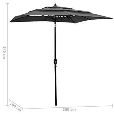 VidaXL Parasol 3-laags met aluminium paal 2x2 m antracietkleurig