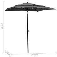 VidaXL Parasol 3-laags met aluminium paal 2x2 m antracietkleurig - thumbnail