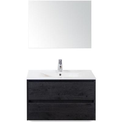 Dante Badmeubelset 80 cm - Black Oak - Keramische Wastafel Wit Enjoy met Spiegel