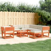 8-delige Loungeset met kussens massief grenenhout wasbruin - thumbnail