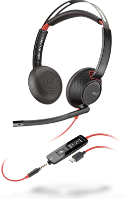 Plantronics Blackwire 5220 Binaural hoofdband zwart, rood - headsets (Call Center/bureau, hoofdband, zwart, rood, knop, kunstleer, metaal, kunststof)