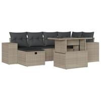 7-delige Loungeset met kussens poly rattan lichtgrijs - thumbnail