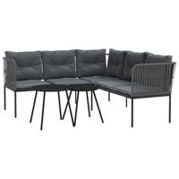 Loungeset met kussens staal en textileen zwart - thumbnail