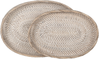 MUST Living Dienblad 'Saint Barths' Ovaal, Rotan, Set van 2 stuks - thumbnail