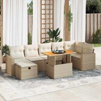 5-delige Loungeset met kussens poly rattan en acaciahout beige - thumbnail