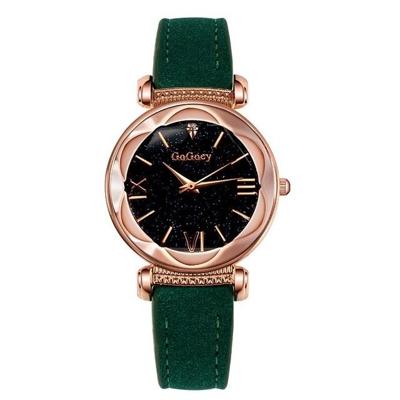 Gogoey dames sterrenhemel lederen riem horloge (groen)