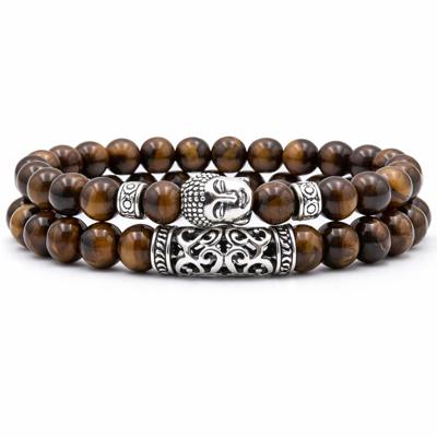 Memphis Heren Kralen Armband Tijgeroog en Buddha Bruin
