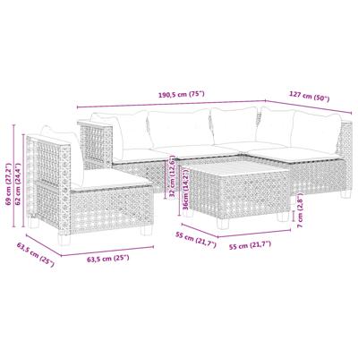 6-delige Loungeset met kussens poly rattan zwart - thumbnail