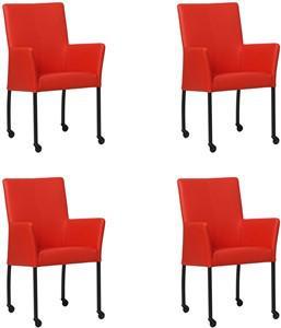 Set van 4 Felrode leren moderne eetkamerstoelen Comfort - Toledo Leer Ferrari (felrood leer)