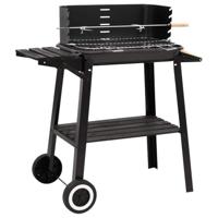 VidaXL Houtskoolbarbecue met wieltjes staal zwart - thumbnail
