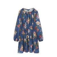 Mango Kids gebloemde jurk middenblauw - thumbnail