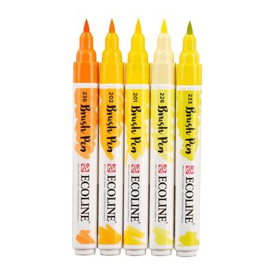 Brushpen talens ecoline set 5 stuks geel